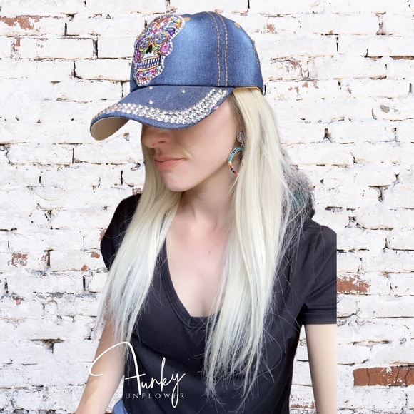 Sugar Skull Rhinestone Baseball Cap - Picture 2 of 3